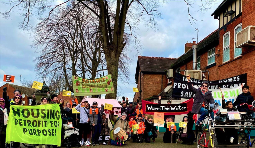 Retrofit Balsall Heath - neighbours attending a housing protest march campaigning for retrofitting and better housing standards. Available here.