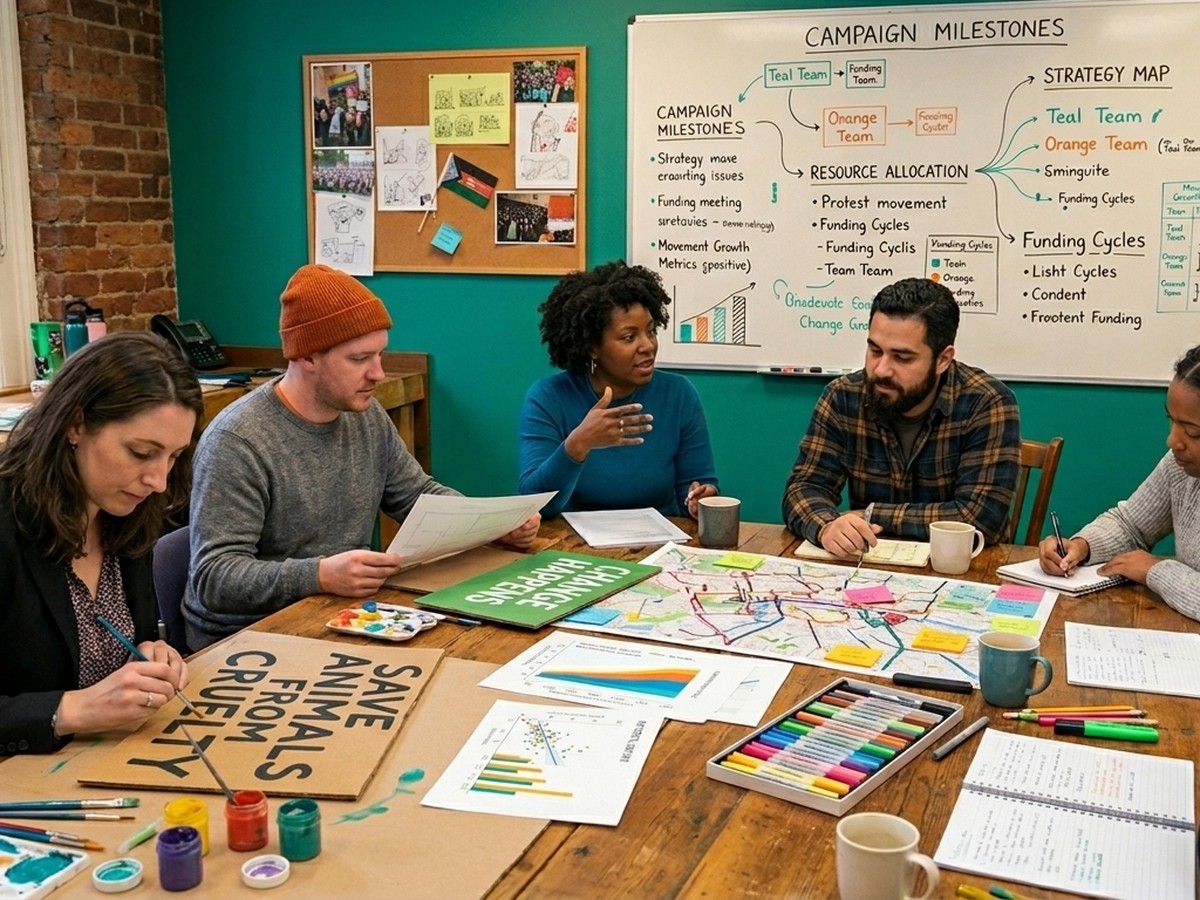 Workshop session with people around a table